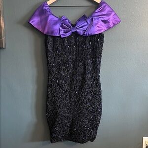 Black and Purple Sequin Off-Shoulder Mini Dress